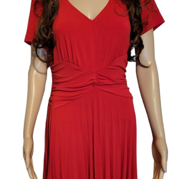 COLDWATER CREEK Pleated Skirt Red Midi Dress Size 6 - Picture 1 of 8
